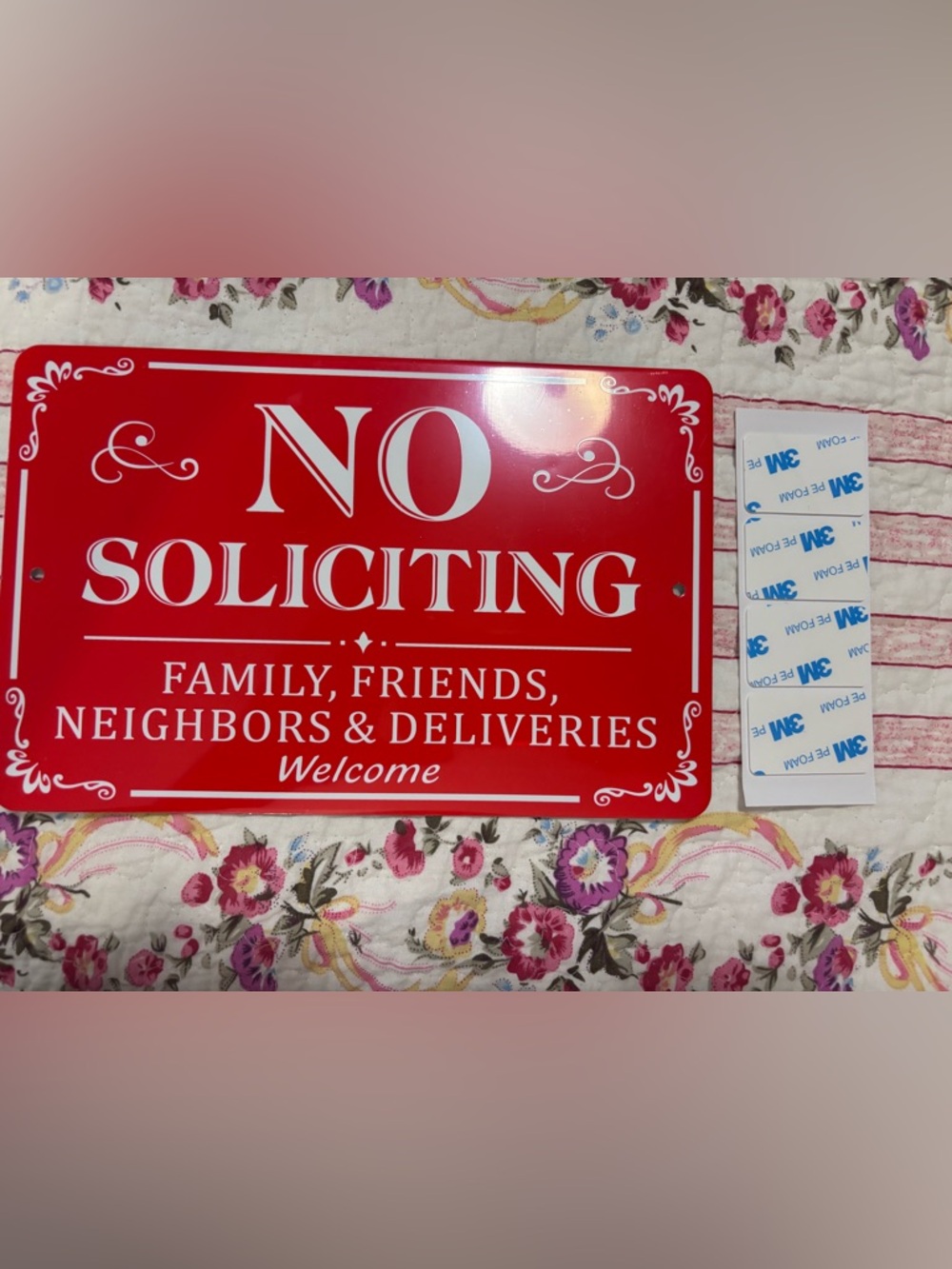 Pix* New! Red No Soliciting Sign Self-adhesive 6 x 4 inches Aluminum Metal Sign - Picture 7 of 8
